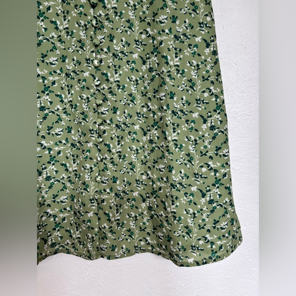 Reformation Green Alison Floral Button Down Short Puff Sleeve Mini Sun Dress - Picture 8 of 14